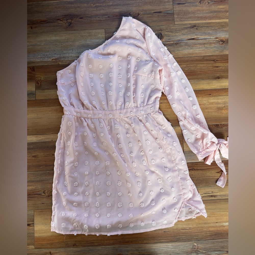 Pink One-Shoulder Dress with Soft Textured Pattern
